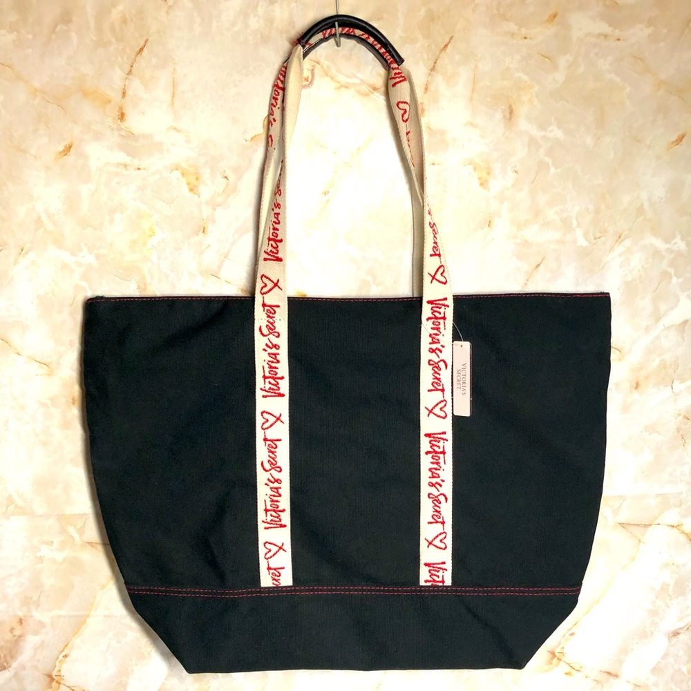 Victoria’s Secret Black Canvas Zippered Tote bag NWT